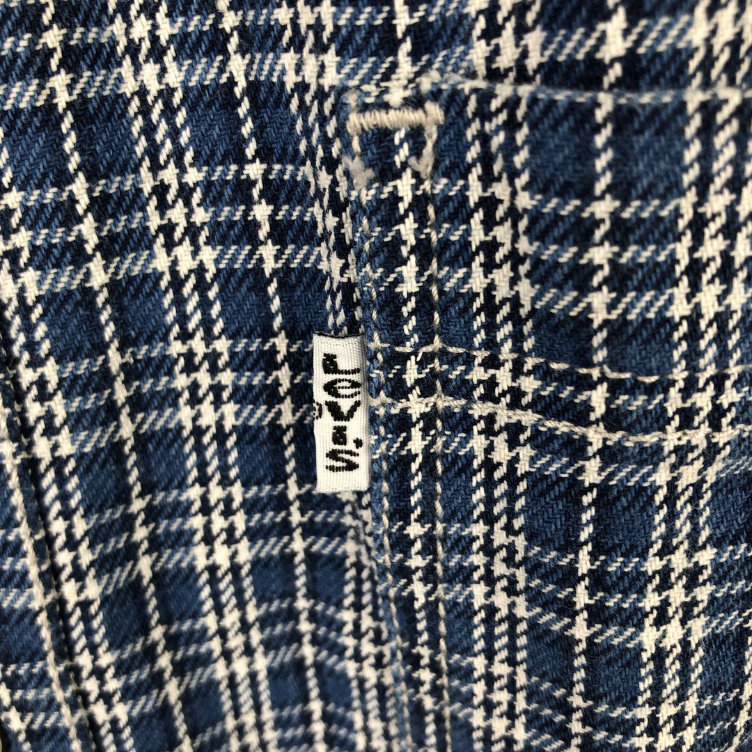 90'S Levi's Long Sleeve Flannel Check Shirt, Men's Medium, Vintage cotton Blue type light blue Vintage Second Hand