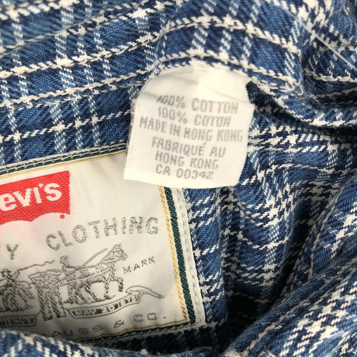 90'S Levi's Long Sleeve Flannel Check Shirt, Men's Medium, Vintage cotton Blue type light blue Vintage Second Hand
