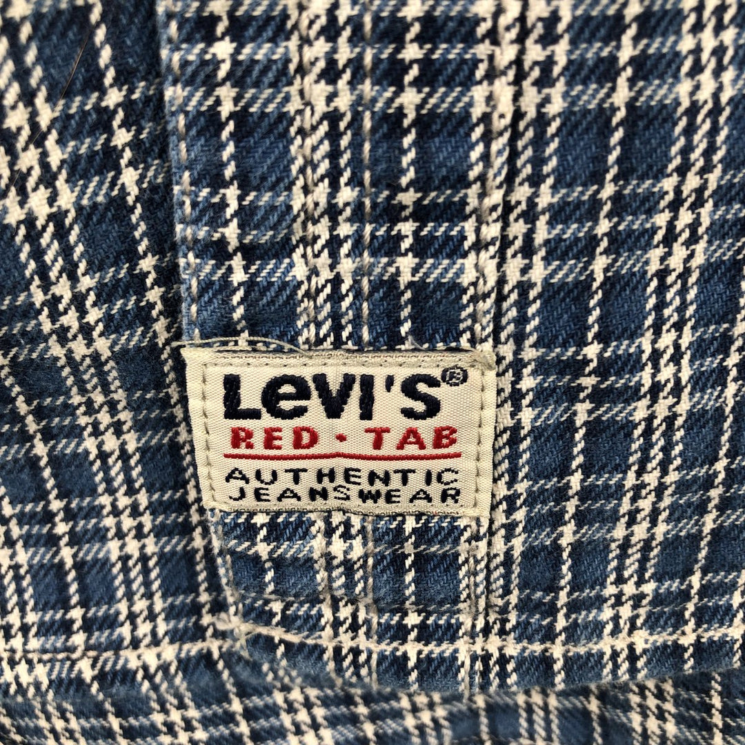 90'S Levi's Long Sleeve Flannel Check Shirt, Men's Medium, Vintage cotton Blue type light blue Vintage Second Hand
