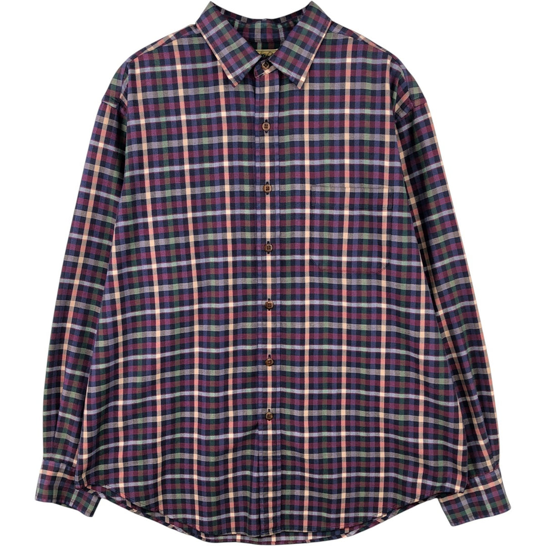 90'S LLBean Long Sleeve Light Flannel Check Shirt, Men's Size L, Vintage cotton purple type Vintage Second Hand