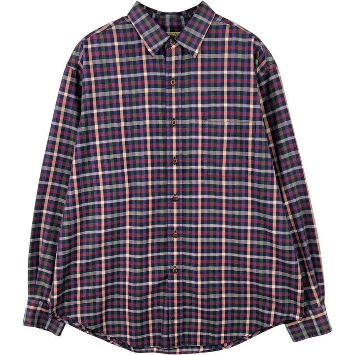 90'S LLBean Long Sleeve Light Flannel Check Shirt, Men's Size L, Vintage cotton purple type Vintage Second Hand