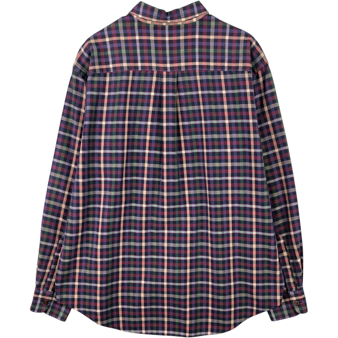 90'S LLBean Long Sleeve Light Flannel Check Shirt, Men's Size L, Vintage cotton purple type Vintage Second Hand
