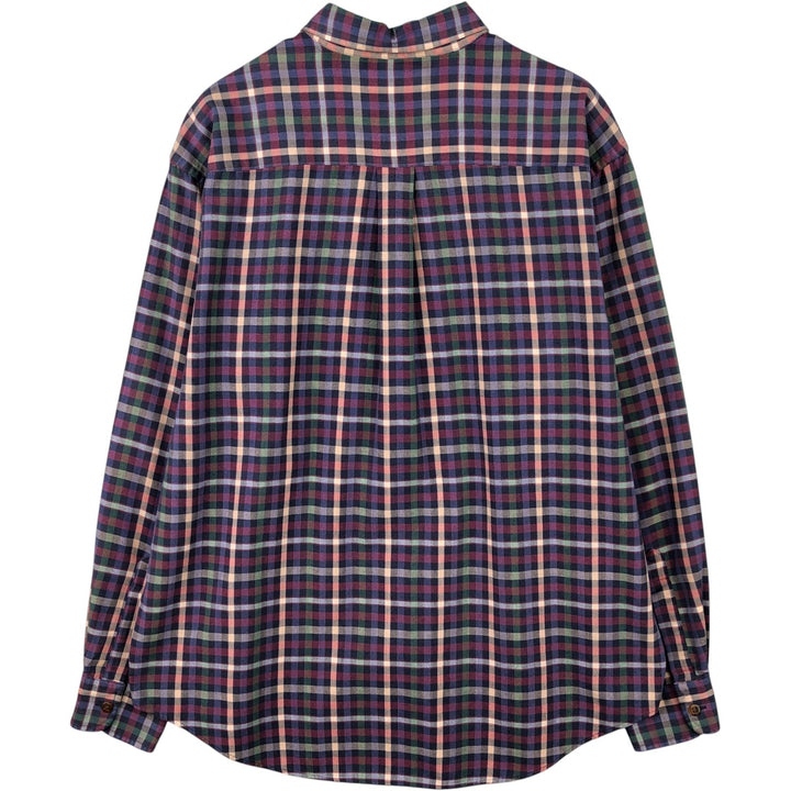 90'S LLBean Long Sleeve Light Flannel Check Shirt, Men's Size L, Vintage cotton purple type Vintage Second Hand