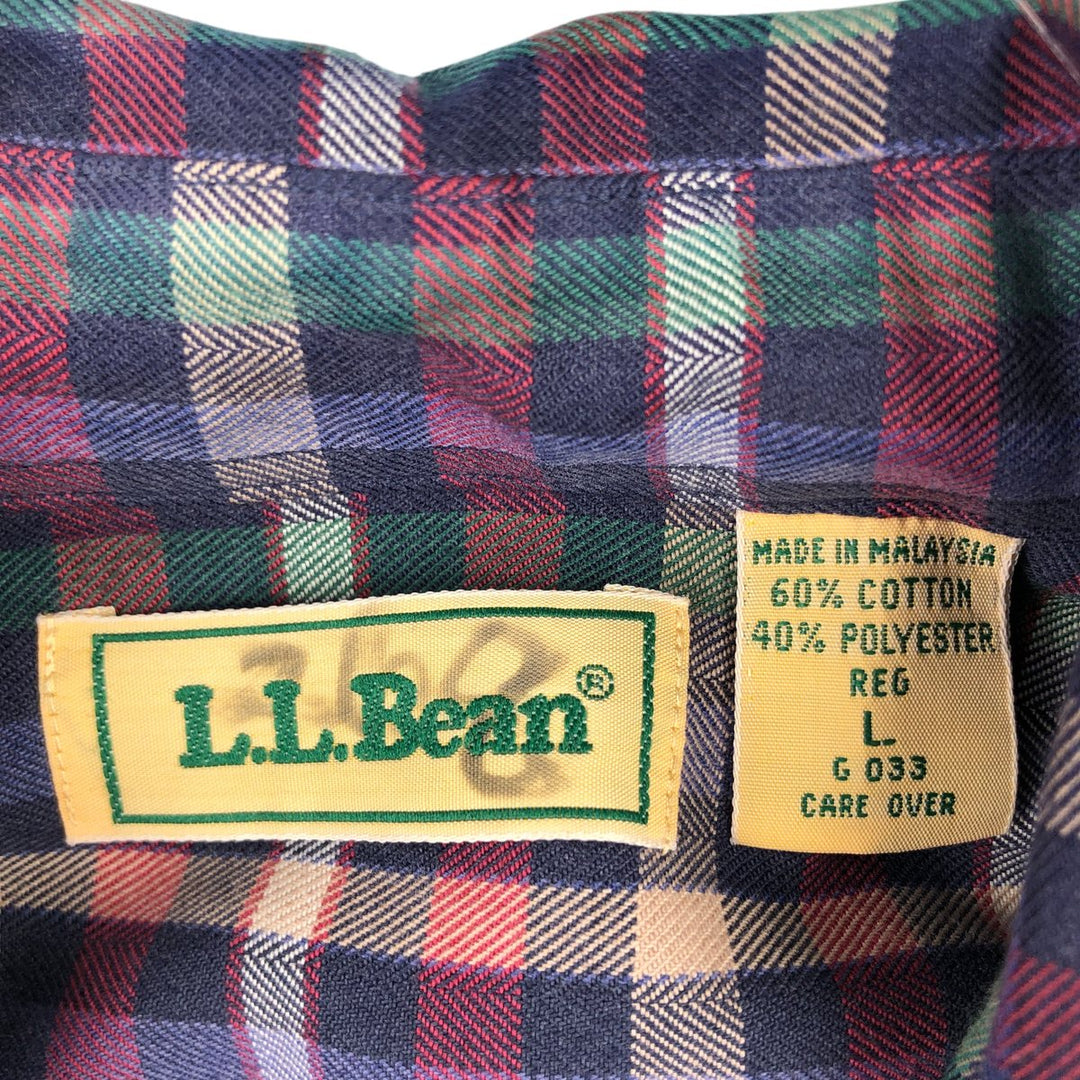 90'S LLBean Long Sleeve Light Flannel Check Shirt, Men's Size L, Vintage cotton purple type Vintage Second Hand