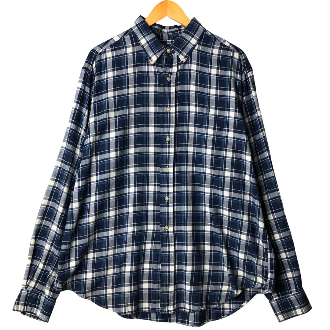 Ralph Lauren Classic Fit Long Sleeve Button Down Check Shirt Men's XL cotton Navy blue Vintage Second Hand