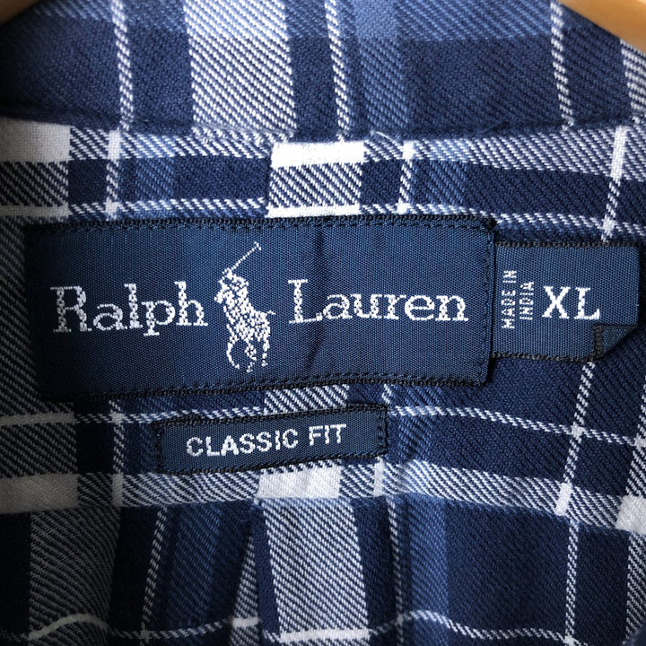 Ralph Lauren Classic Fit Long Sleeve Button Down Check Shirt Men's XL cotton Navy blue Vintage Second Hand