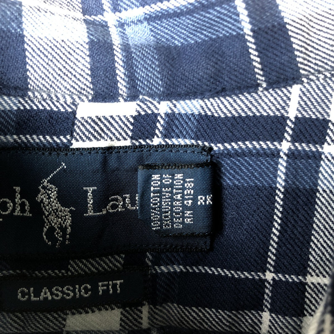 Ralph Lauren Classic Fit Long Sleeve Button Down Check Shirt Men's XL cotton Navy blue Vintage Second Hand