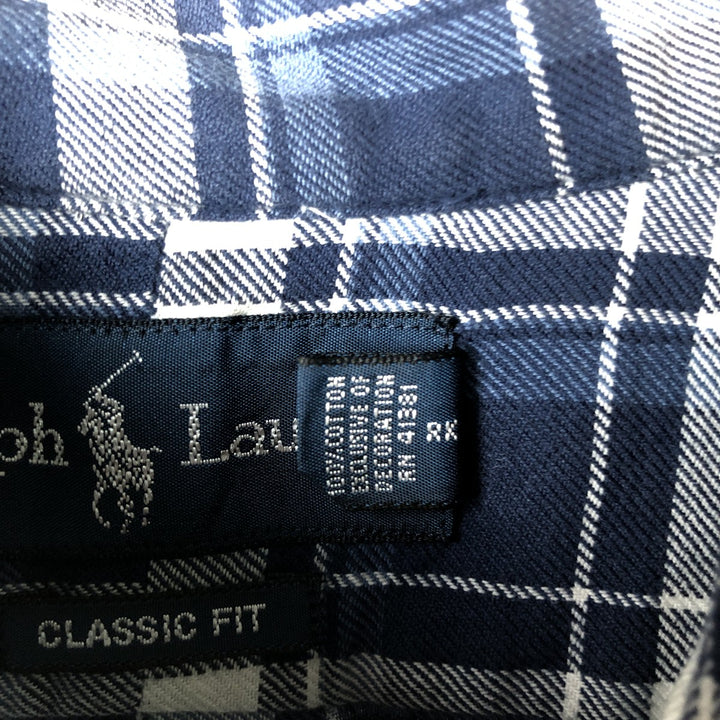 Ralph Lauren Classic Fit Long Sleeve Button Down Check Shirt Men's XL cotton Navy blue Vintage Second Hand
