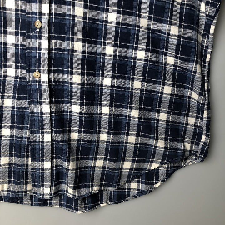 Ralph Lauren Classic Fit Long Sleeve Button Down Check Shirt Men's XL cotton Navy blue Vintage Second Hand