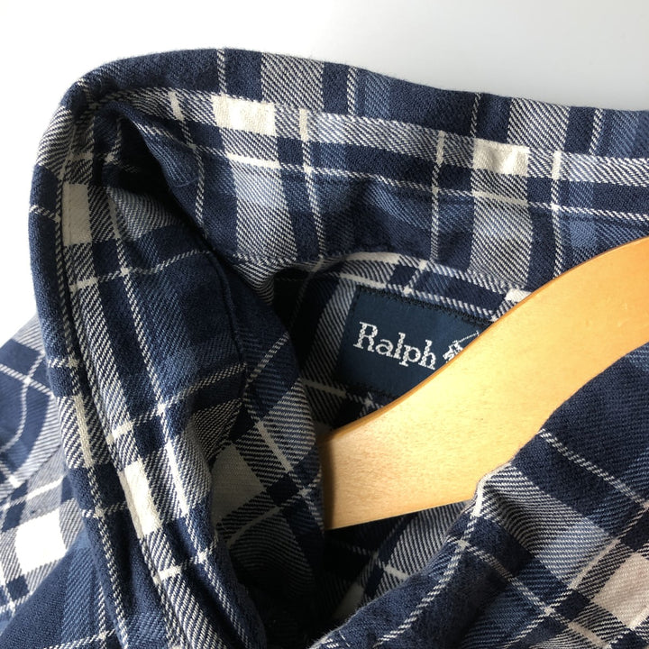 Ralph Lauren Classic Fit Long Sleeve Button Down Check Shirt Men's XL cotton Navy blue Vintage Second Hand