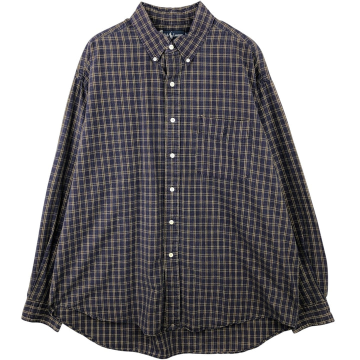 Ralph Lauren BLAIRE long sleeve button down check shirt, men's XL size cotton navy blue type Vintage Second Hand