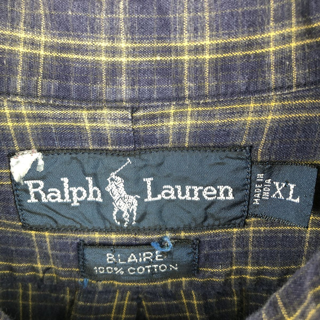 Ralph Lauren BLAIRE long sleeve button down check shirt, men's XL size cotton navy blue type Vintage Second Hand
