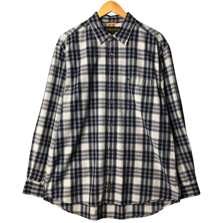 90s-00'S Timberland long-sleeved cotton check shirt, men's size L cotton navy blue type Vintage Second Hand