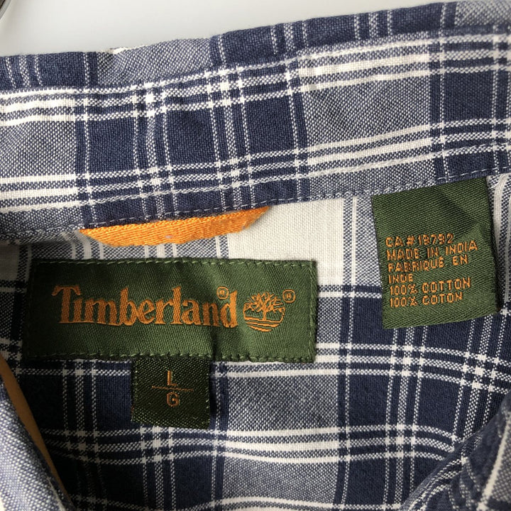 90s-00'S Timberland long-sleeved cotton check shirt, men's size L cotton navy blue type Vintage Second Hand