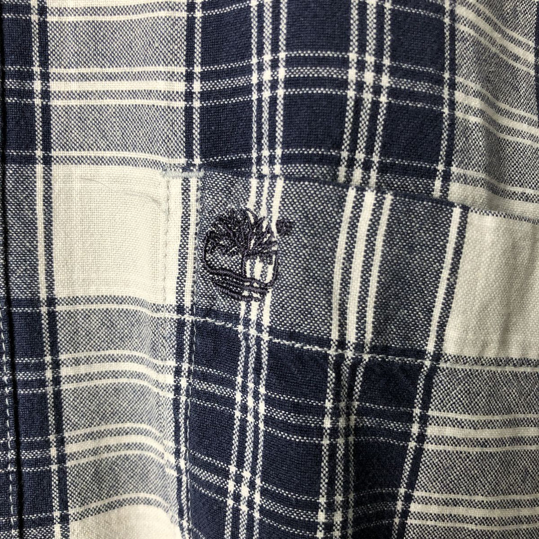 90s-00'S Timberland long-sleeved cotton check shirt, men's size L cotton navy blue type Vintage Second Hand