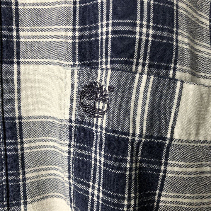 90s-00'S Timberland long-sleeved cotton check shirt, men's size L cotton navy blue type Vintage Second Hand