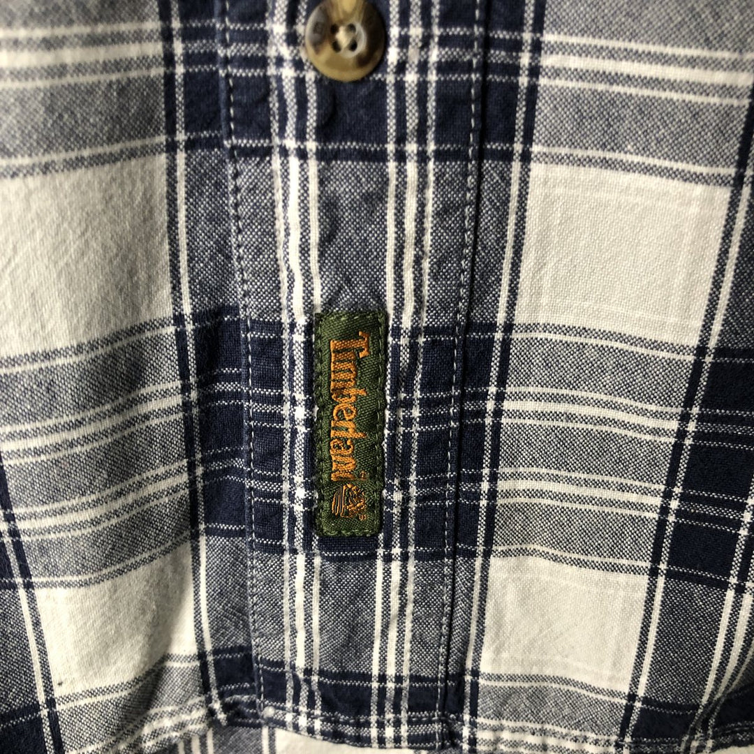 90s-00'S Timberland long-sleeved cotton check shirt, men's size L cotton navy blue type Vintage Second Hand