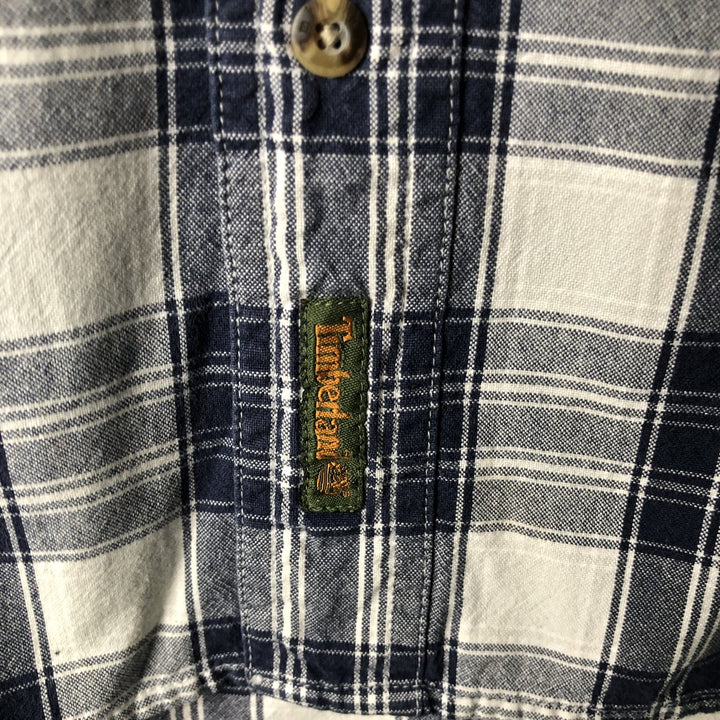 90s-00'S Timberland long-sleeved cotton check shirt, men's size L cotton navy blue type Vintage Second Hand
