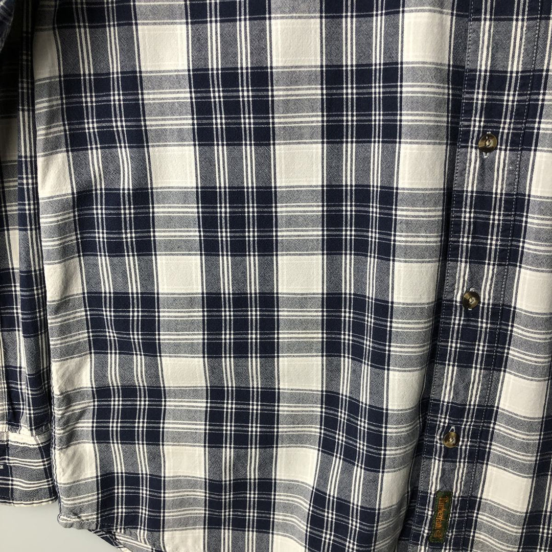 90s-00'S Timberland long-sleeved cotton check shirt, men's size L cotton navy blue type Vintage Second Hand