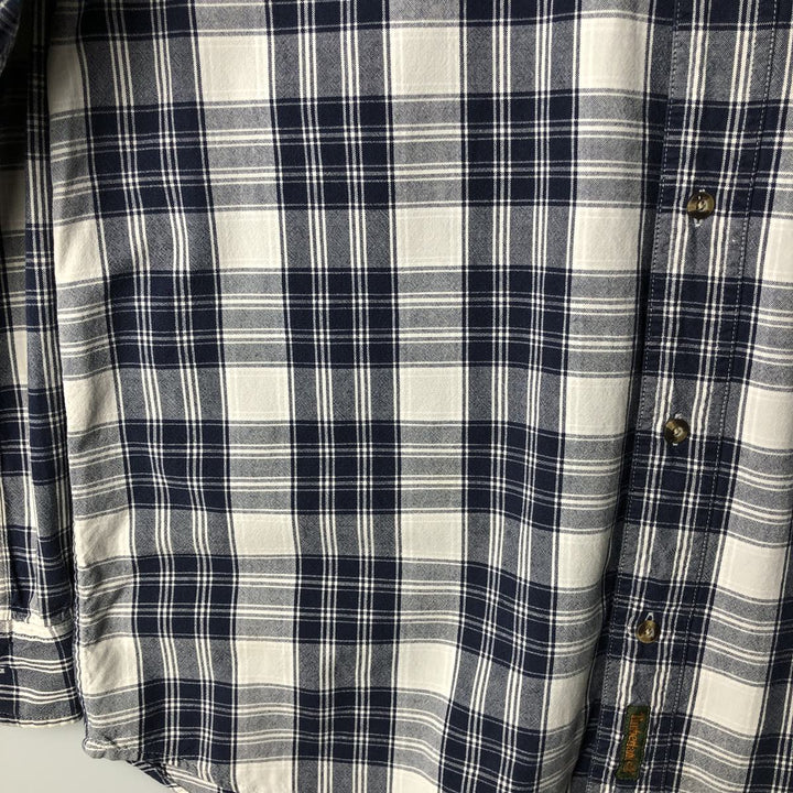 90s-00'S Timberland long-sleeved cotton check shirt, men's size L cotton navy blue type Vintage Second Hand