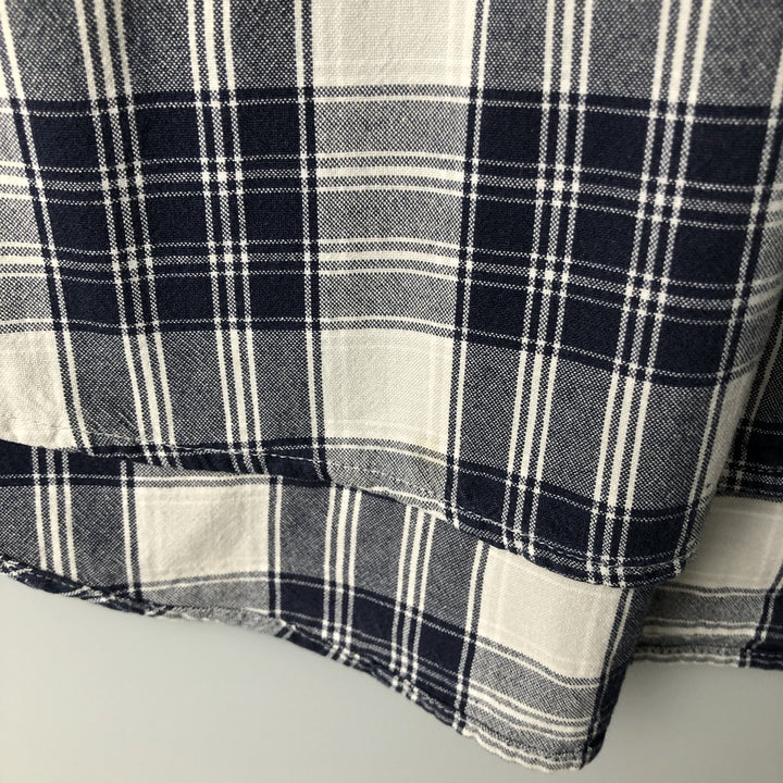 90s-00'S Timberland long-sleeved cotton check shirt, men's size L cotton navy blue type Vintage Second Hand
