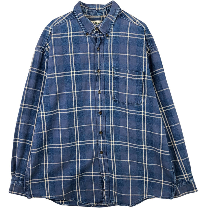 Vintage 80s-90'S LLBean long-sleeved button-down check shirt, men's size XL cotton Navy blue Vintage Second Hand