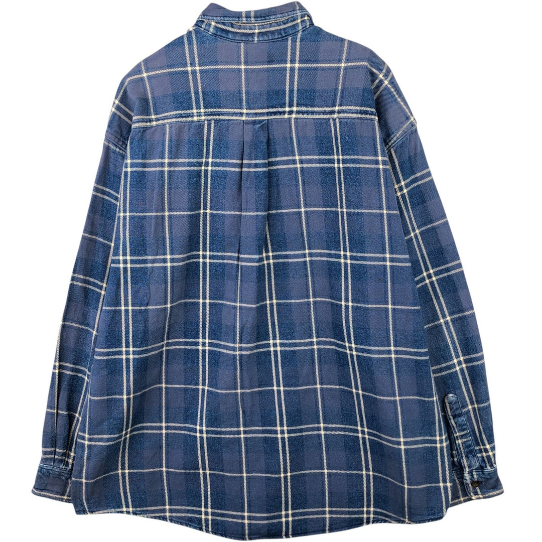 Vintage 80s-90'S LLBean long-sleeved button-down check shirt, men's size XL cotton Navy blue Vintage Second Hand