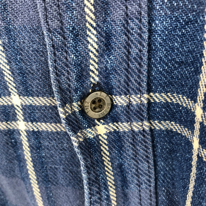 Vintage 80s-90'S LLBean long-sleeved button-down check shirt, men's size XL cotton Navy blue Vintage Second Hand