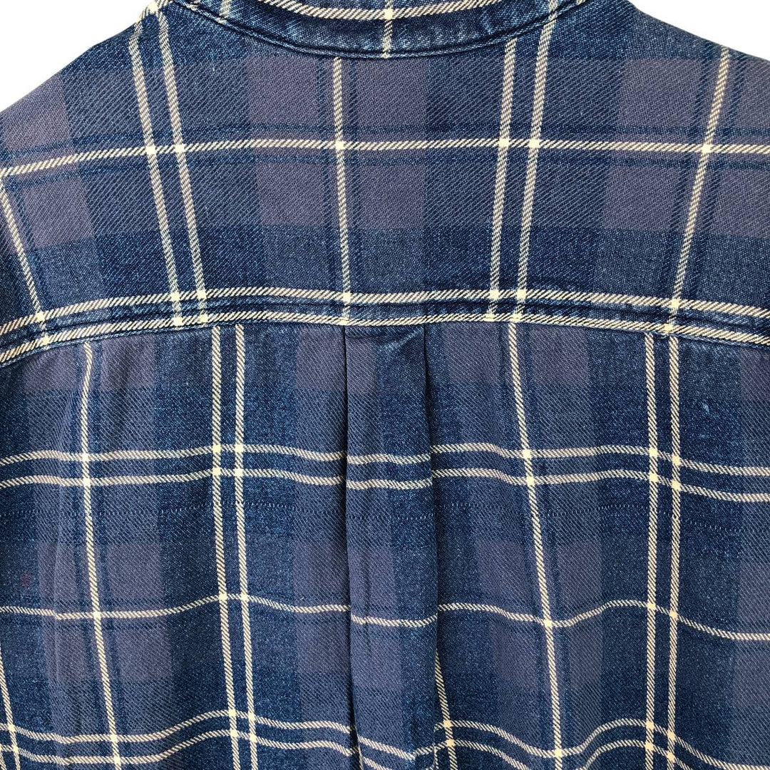 Vintage 80s-90'S LLBean long-sleeved button-down check shirt, men's size XL cotton Navy blue Vintage Second Hand