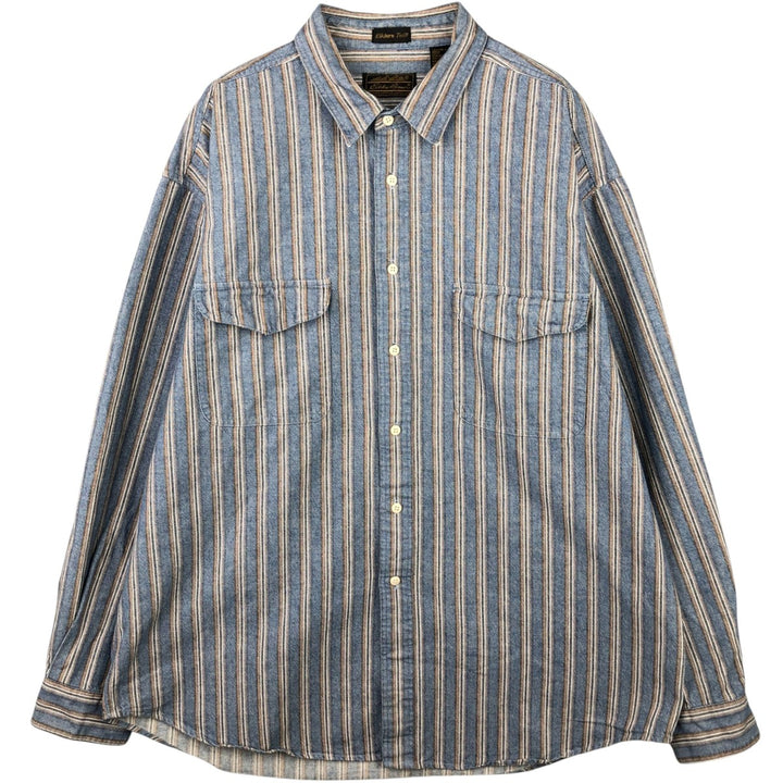 Vintage 80s-90'S Eddie Bauer long-sleeved striped shirt, men's size XL cotton blue type Vintage Second Hand