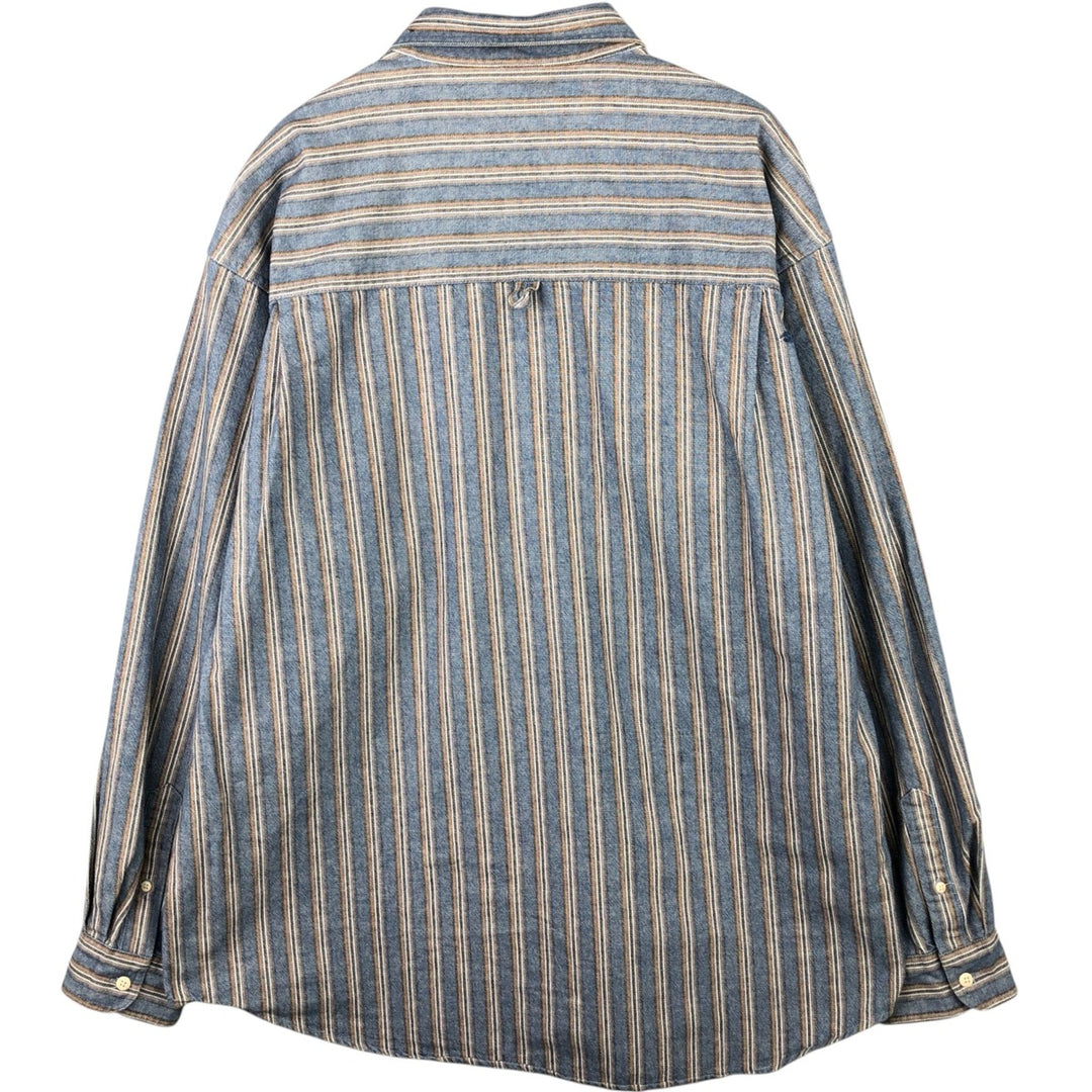Vintage 80s-90'S Eddie Bauer long-sleeved striped shirt, men's size XL cotton blue type Vintage Second Hand