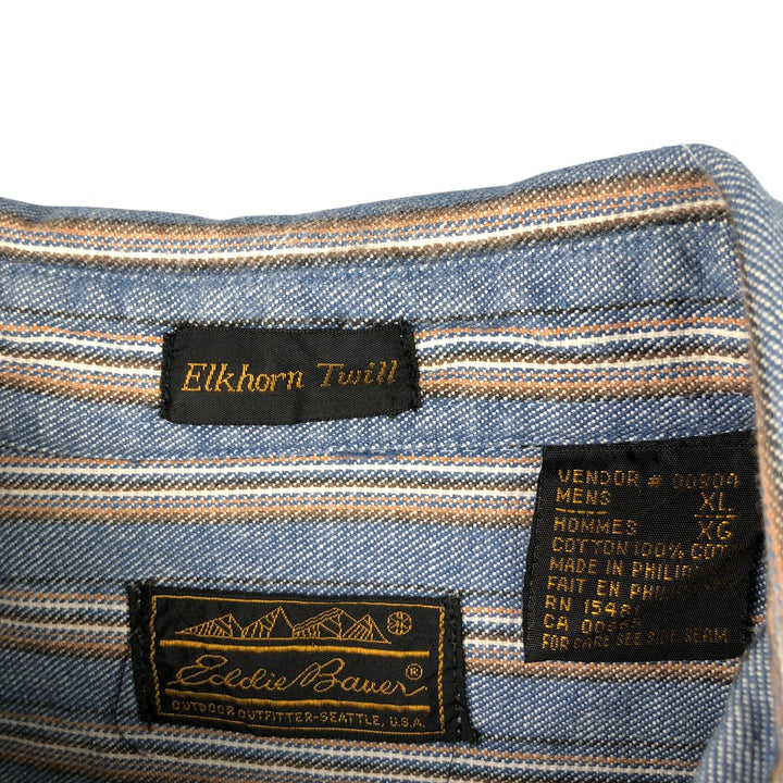 Vintage 80s-90'S Eddie Bauer long-sleeved striped shirt, men's size XL cotton blue type Vintage Second Hand