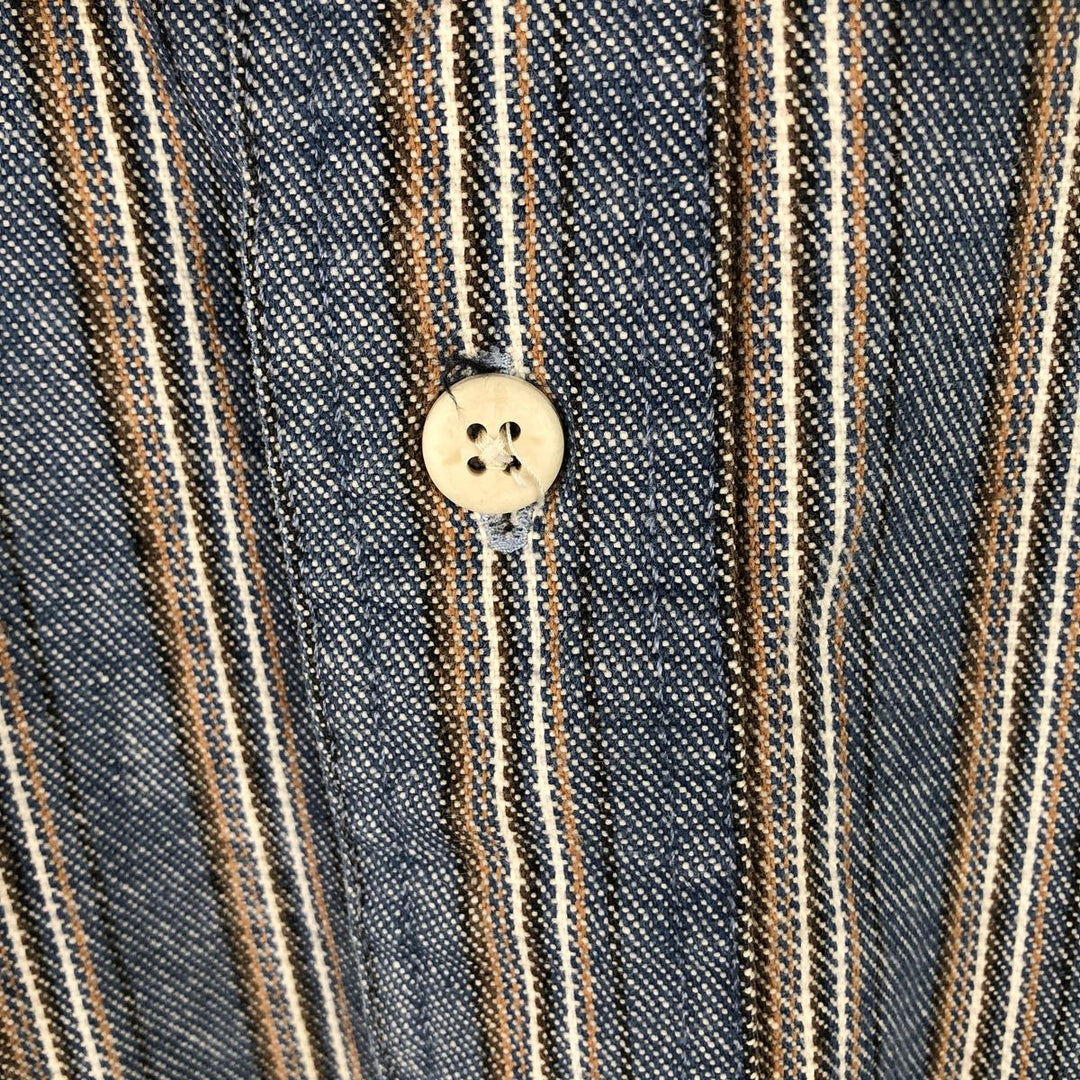 Vintage 80s-90'S Eddie Bauer long-sleeved striped shirt, men's size XL cotton blue type Vintage Second Hand