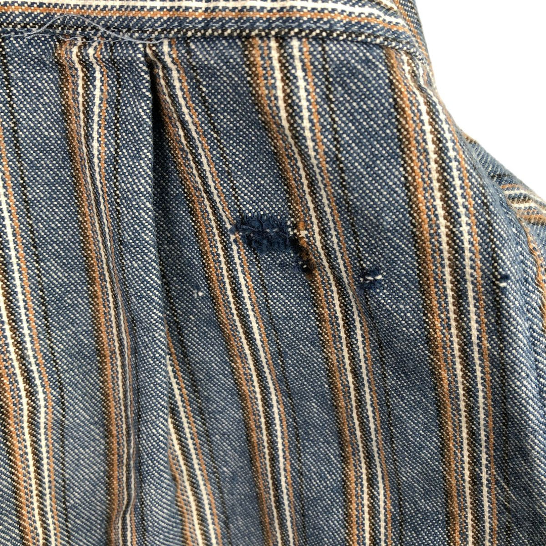 Vintage 80s-90'S Eddie Bauer long-sleeved striped shirt, men's size XL cotton blue type Vintage Second Hand