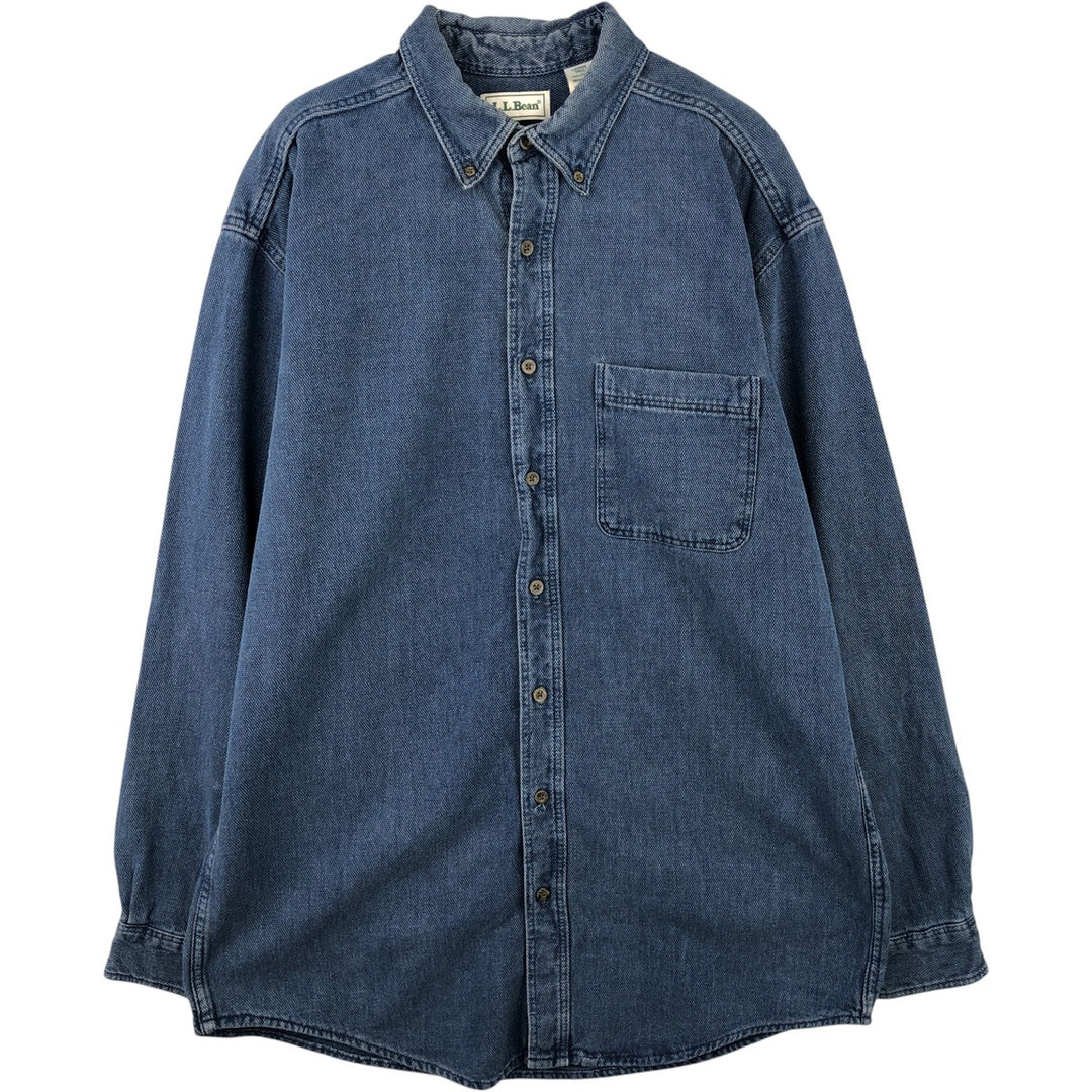 Vintage LLBean long-sleeved button-down shirt from the 1980'S to 1990s, made in the USA, size L. cotton navy blue type Vintage Second Hand
