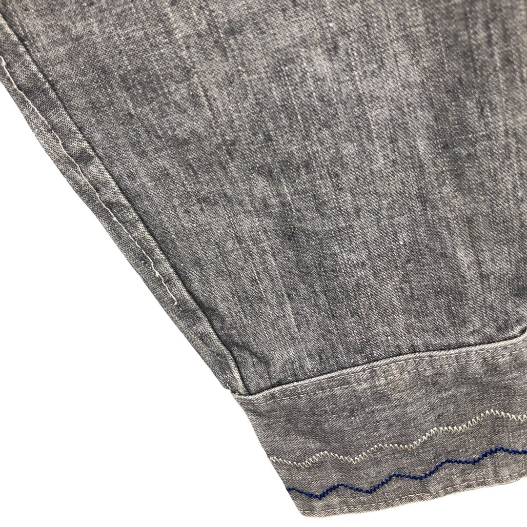 Vintage 1970'S BORDADOS AZTECA floral long-sleeved denim shirt, boxy, made in Mexico, men's size M cotton gray type Vintage Second Hand