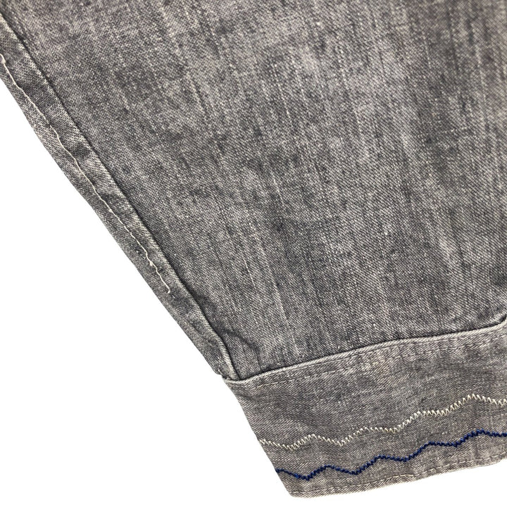 Vintage 1970'S BORDADOS AZTECA floral long-sleeved denim shirt, boxy, made in Mexico, men's size M cotton gray type Vintage Second Hand