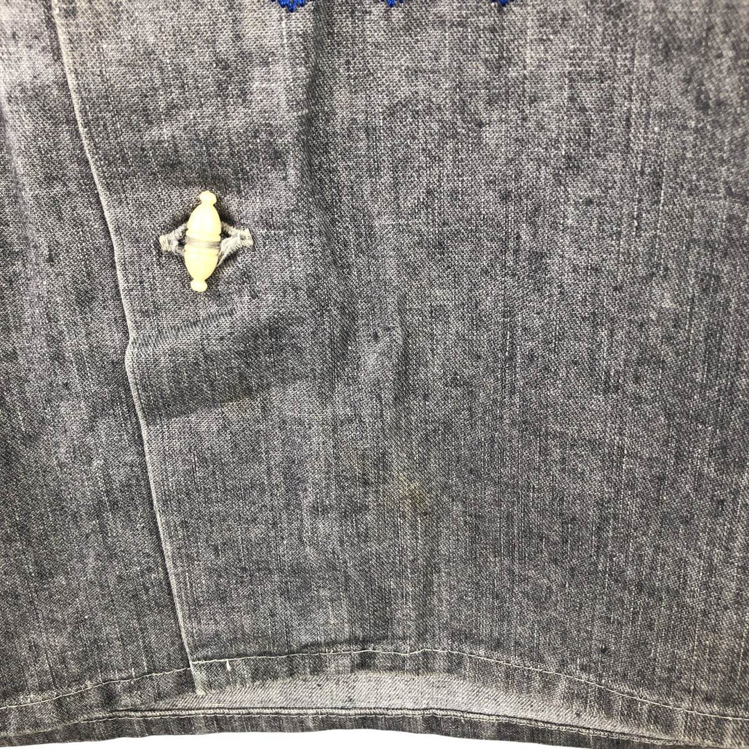 Vintage 1970'S BORDADOS AZTECA floral long-sleeved denim shirt, boxy, made in Mexico, men's size M cotton gray type Vintage Second Hand