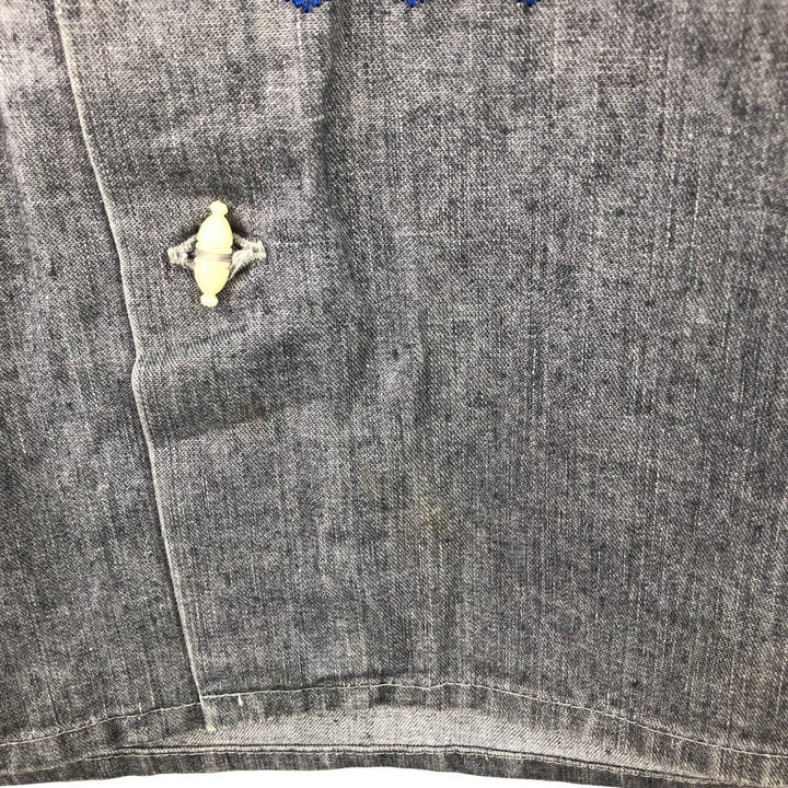 Vintage 1970'S BORDADOS AZTECA floral long-sleeved denim shirt, boxy, made in Mexico, men's size M cotton gray type Vintage Second Hand