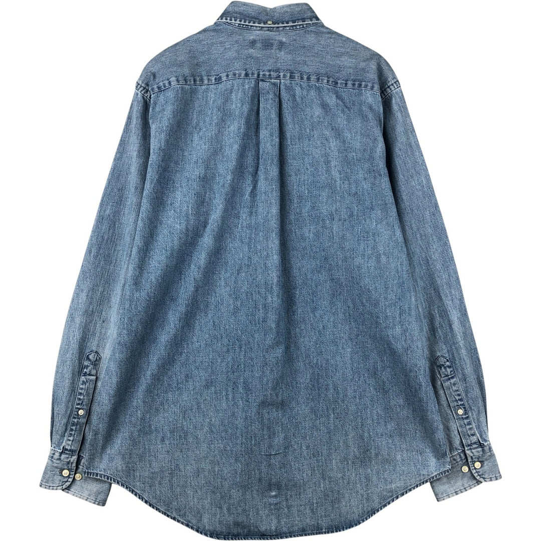 LANDS' END long-sleeved button-down denim shirt, men's size M cotton Blue type light blue Vintage Second Hand