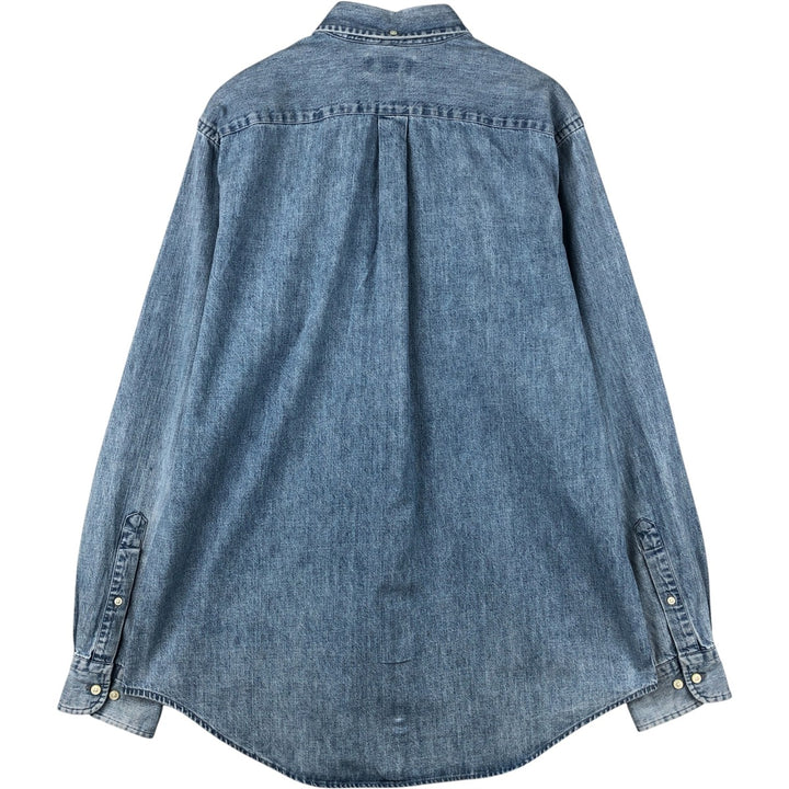 LANDS' END long-sleeved button-down denim shirt, men's size M cotton Blue type light blue Vintage Second Hand
