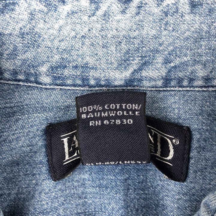 LANDS' END long-sleeved button-down denim shirt, men's size M cotton Blue type light blue Vintage Second Hand