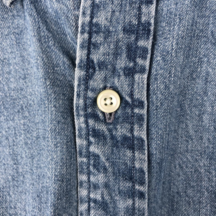 LANDS' END long-sleeved button-down denim shirt, men's size M cotton Blue type light blue Vintage Second Hand