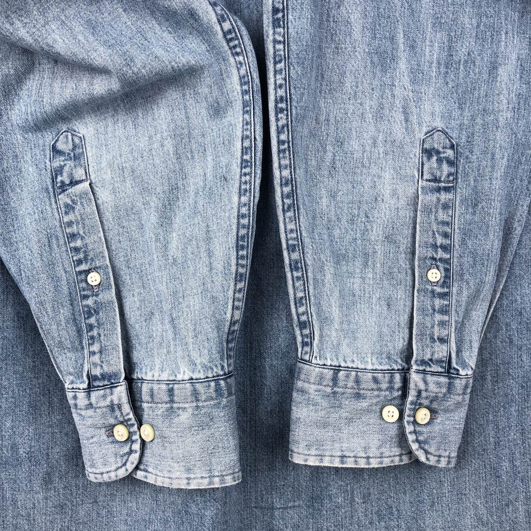 LANDS' END long-sleeved button-down denim shirt, men's size M cotton Blue type light blue Vintage Second Hand