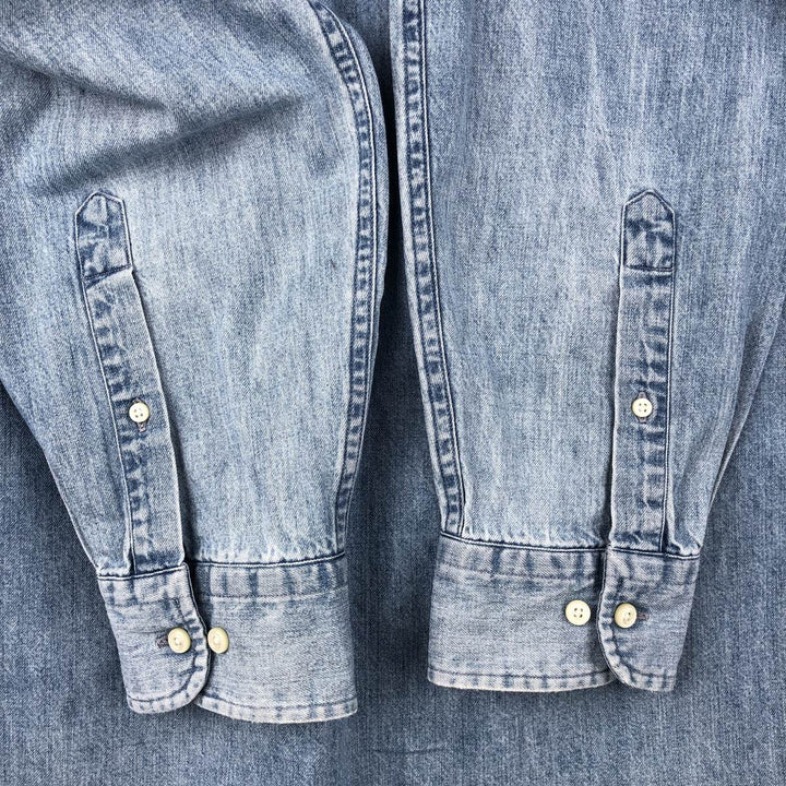 LANDS' END long-sleeved button-down denim shirt, men's size M cotton Blue type light blue Vintage Second Hand