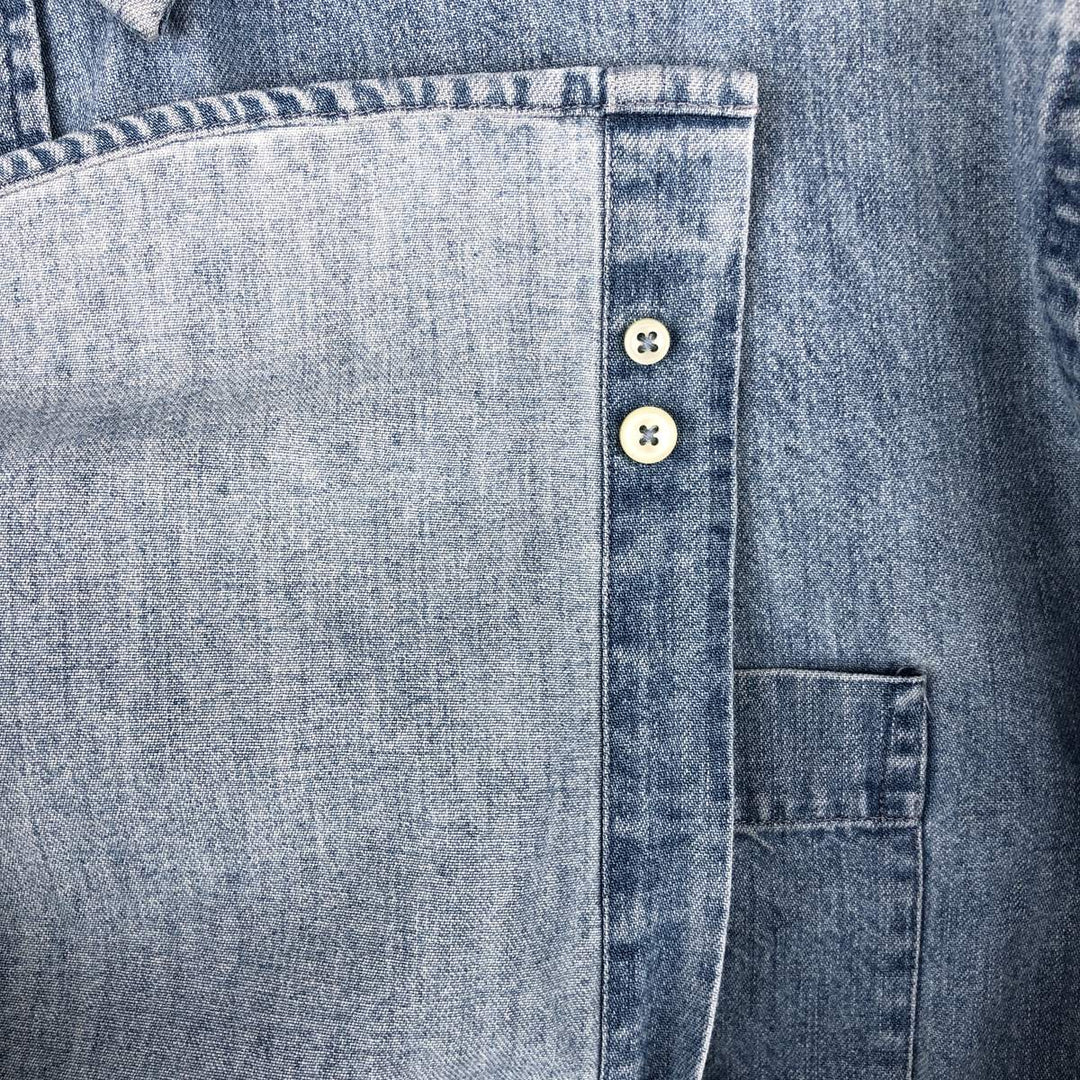 LANDS' END long-sleeved button-down denim shirt, men's size M cotton Blue type light blue Vintage Second Hand
