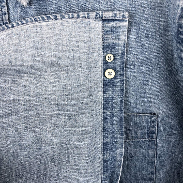 LANDS' END long-sleeved button-down denim shirt, men's size M cotton Blue type light blue Vintage Second Hand