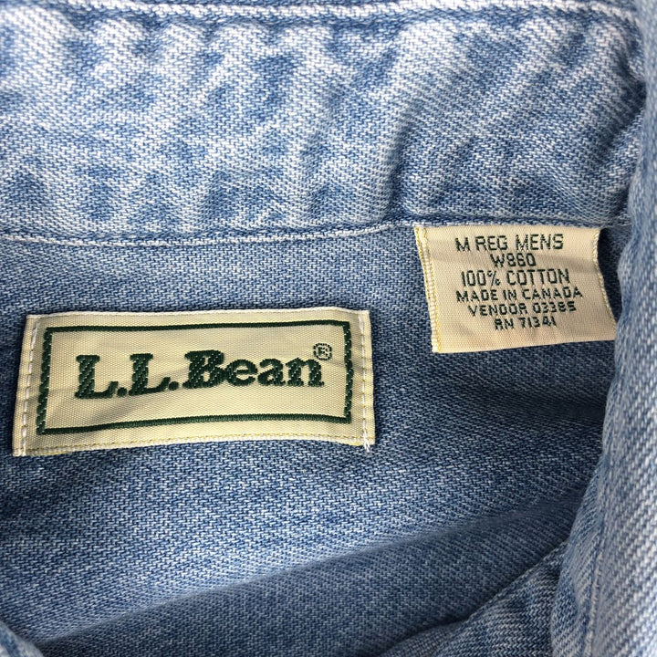 90'S LLBean Long Sleeve Button-Down Denim Shirt, Made in Canada, Men's Size Medium, Vintage cotton blue type Vintage Second Hand