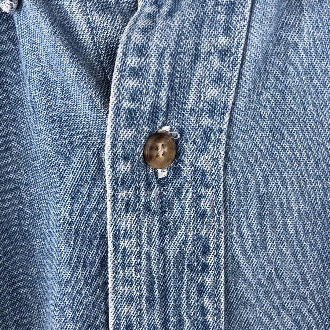 90'S LLBean Long Sleeve Button-Down Denim Shirt, Made in Canada, Men's Size Medium, Vintage cotton blue type Vintage Second Hand