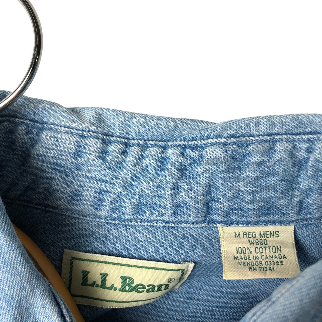 90'S LLBean Long Sleeve Button-Down Denim Shirt, Made in Canada, Men's Size Medium, Vintage cotton blue type Vintage Second Hand